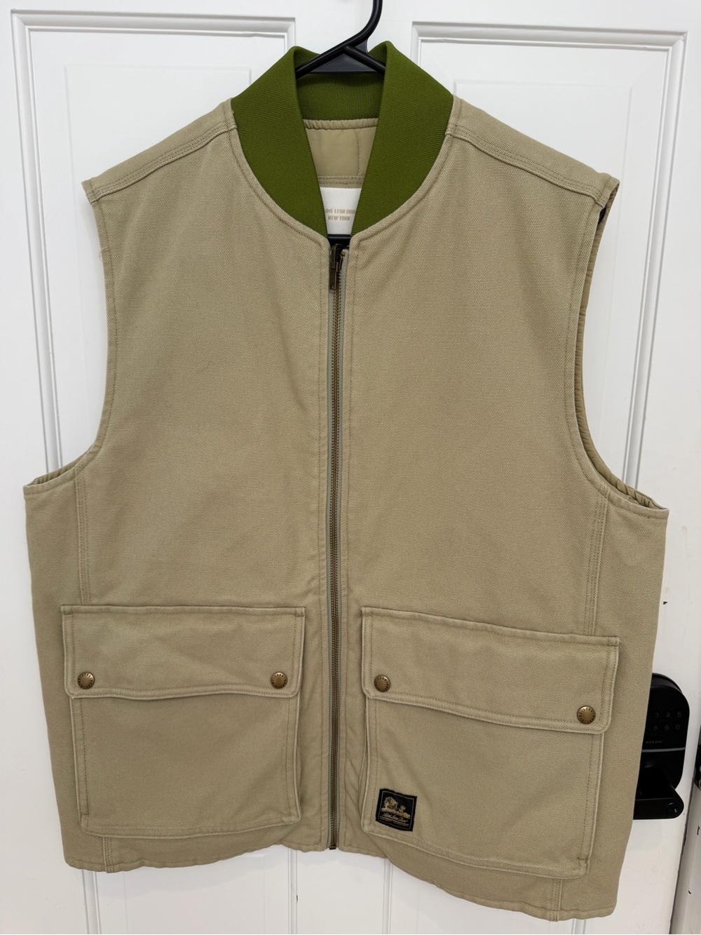 Aime Leon Dore Reversible Beige Vest with Olive Trim - Mens Large - Picture 2 of 7